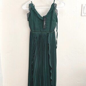 NWT Lulus Emerald Green Tie-Strap Pleated Midi Dress Women's Size XS